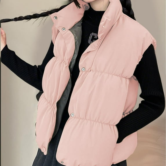 Itsame Puffer Jackets Womens Winter Coats Solid Color Casual Cotton for Women Waterproof Jacket Pink Size XL
