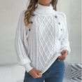 thumbnail image 1 of Itsame Pullover Sweater Women Loose High Neck Sweaters Long Sleeve Solid Color Casual Button Sweatertop White Size XL, 1 of 9