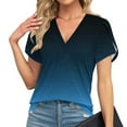 thumbnail image 1 of Itsame Short Shirt Sleeved Tops for Womens Printed V-neck T-Shirt Blouses Blue Size M, 1 of 6