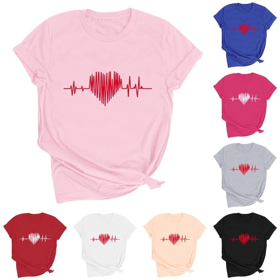 Itsame Short Shirt Sleeved for Womens Heart Printed T-Shirt Tops Round Neck T Shirt Black Size 3XL