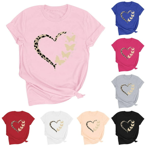 Itsame Short Shirt Sleeved for Womens Heart Printed T-Shirt Tops Round Neck T Shirt Gray Size S