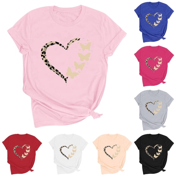 Itsame Short Shirt Sleeved for Womens Heart Printed T-Shirt Tops Round Neck T Shirt Red Size 3XL