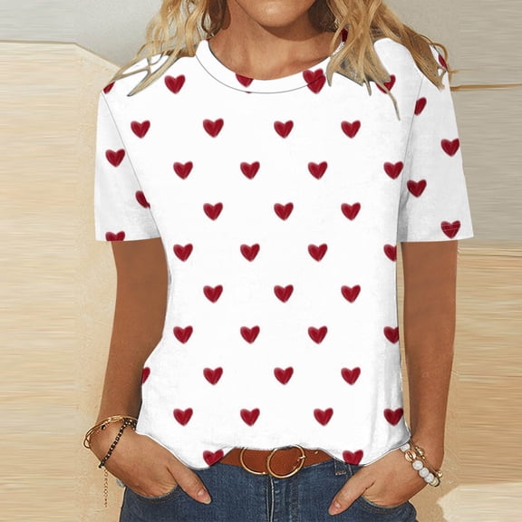 Itsame Short Sleeved Shirt Summer Womens Printed T-Shirt Casual Tops Fashionable Round Neck Blouses White Size S