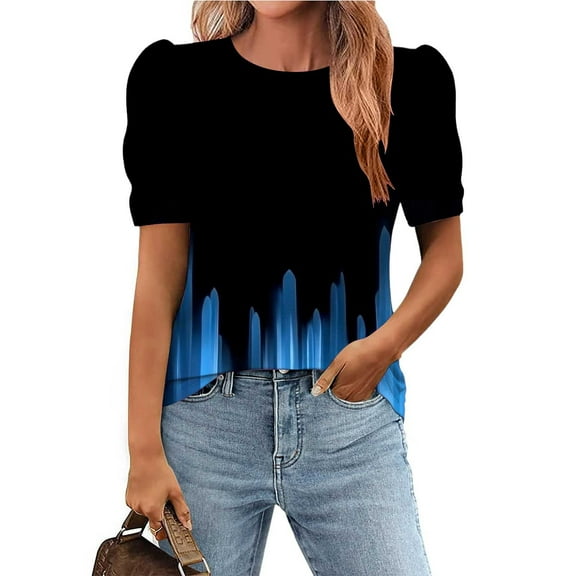 Itsame Short Sleeved Shirt Summer Womens Printed T-Shirt Casual Tops Relaxed Round Neck Blouses Multicolor Size S