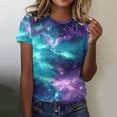 thumbnail image 1 of Itsame Short Sleeved Shirt Summer Womens Printed T-Shirt Casual Tops Round Neck Blouses Purple Size 2XL, 1 of 4
