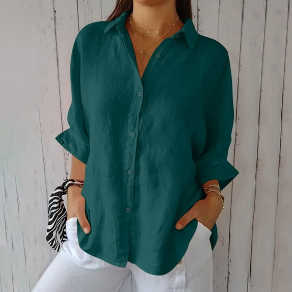 Itsame Short Sleeved T-Shirt Women Lapel Collar Solid Color Undershirts Army Green Size XL