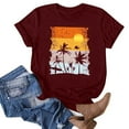 thumbnail image 1 of Itsame Short Sleeved T-Shirt Women Round Neck Printed Summer Beach Undershirts Wine Size 3XL, 1 of 3