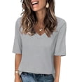 thumbnail image 1 of Itsame Short Sleeved Top Shirt for Women V-Neck Loose Fitting Printed Undershirts Gray Size XL, 1 of 6