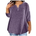 thumbnail image 1 of Itsame Short Sleeved Top Shirt for Women V-Neck Solid Color Three-Quarter Sleeve Undershirts Purple Size 4XL, 1 of 4