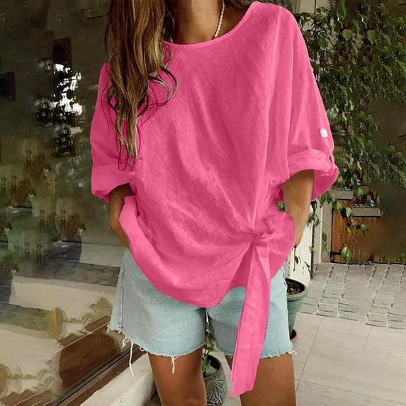 Itsame Short Sleeved Undershirt Tops for Womens Shirt Fashionable Solid Color Round Neck T-Shirt Blouses Pink Size 3XL