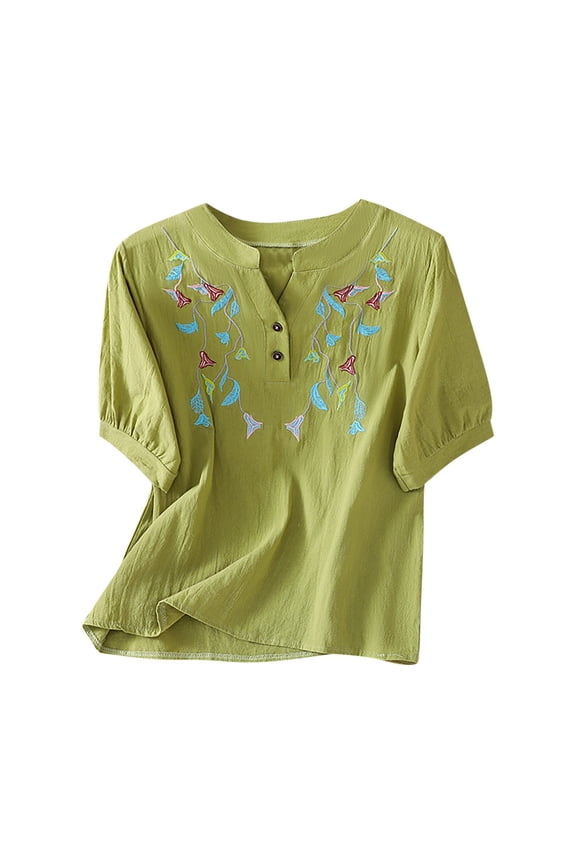 Short Sleeved Undershirt Tops for Womens Shirt New Relaxed Round Neck V-neck T-Shirt Blouses Green Size XL