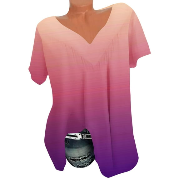 Itsame Short Sleeved Undershirt Tops for Womens Shirt T-Shirt Comfortable Printed Relaxed V-neck Blouses Orange Size XL