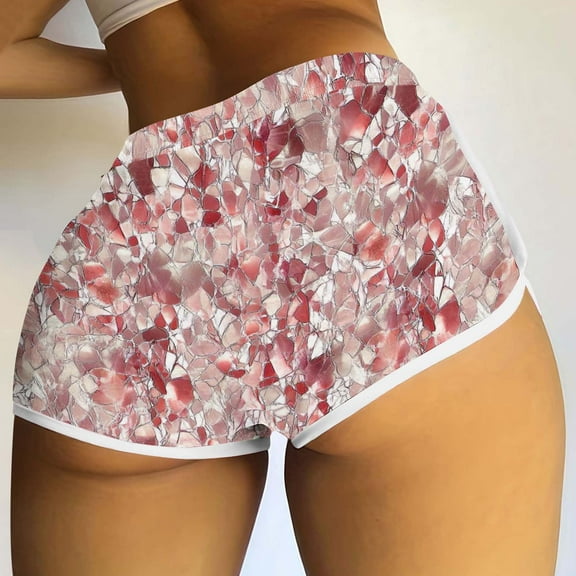 Itsame Sports Shorts Women Elastic Waist Short Sweatpants Fashionable Printed Tight Short Pants Red Size L