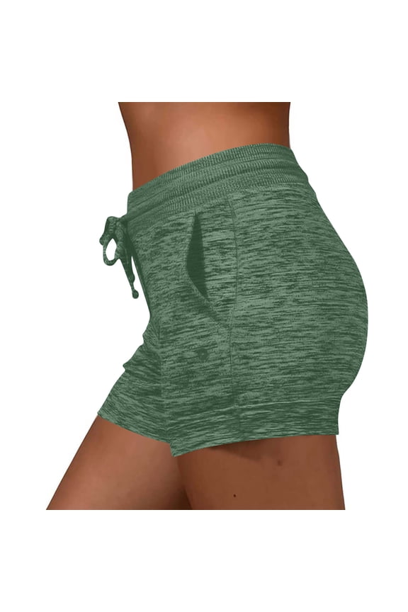 Sports Shorts Women Lanyard Short Sweatpants Pocket Fashionable Solid Color Short Pants Army Green Size L