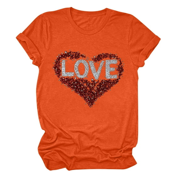 Itsame Summer Casual Loose T-Shirt for Womens Printed Oversized Short Sleeved Tops Fashionable Round Neck Blouses Orange Size M