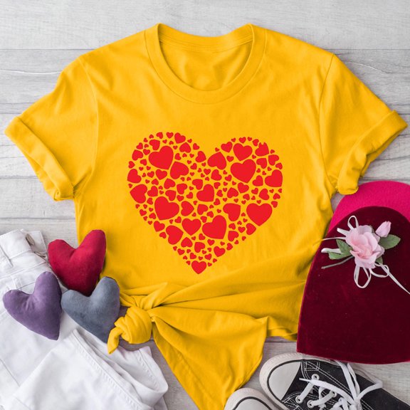 Itsame Summer Casual Loose T-Shirt for Womens Printed Oversized Short Sleeved Tops Round Neck Blouses Yellow Size L