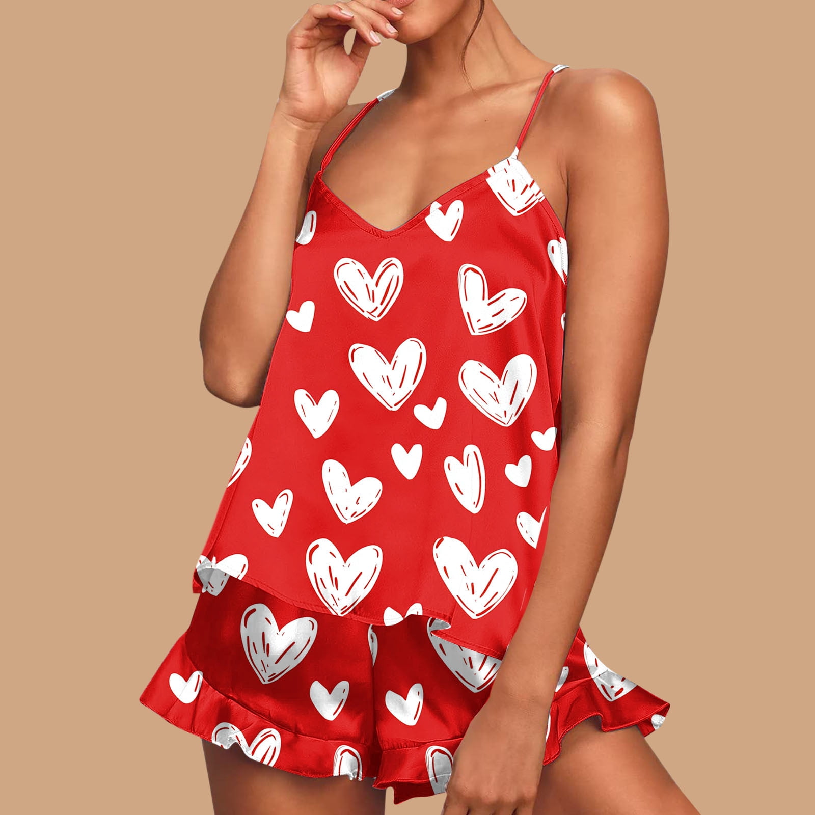 Womens Lace-Trimmed Camisole And Nightgown Set