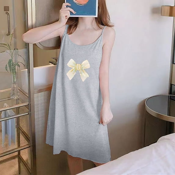 Itsame Summer Camisole Nightgown Set for Womens Lace Pajama Sets New Bow-knot Simplicity Home Clothing Gray Size 2XL