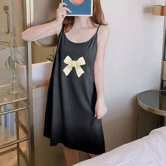 Itsame Summer Camisole Pajama Set for Womens Lace Nightgown New Bow-knot Simplicity Home Clothing Black Size XL