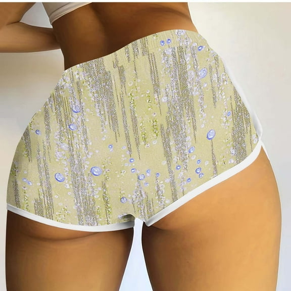 Itsame Summer Clearance Casual Elastic Waist Shorts for Womens Short Sweatpants Fashionable Printed Tight Short Pants Yellow Size 2XL