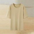 thumbnail image 1 of Itsame Summer Loose T-Shirt for Womens Solid Color Short Sleeved Tops Solid Color Round Neck Blouses Khaki Size 3XL, 1 of 3