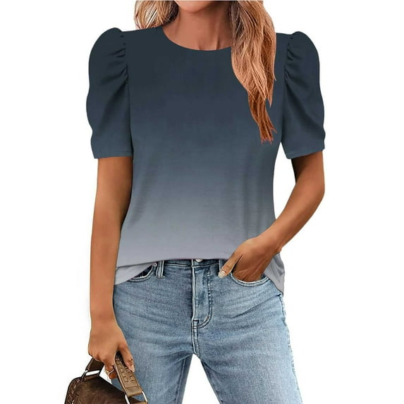 Itsame Summer Short Shirt Sleeved for Womens Printed T-Shirt Tops Relaxed Round Neck Blouses Multicolor Size XL