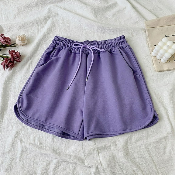 Itsame Summer Clearance Sports Lanyard Shorts for Womens Short Sweatpants Solid Color Relaxed Short Pants Purple Size S