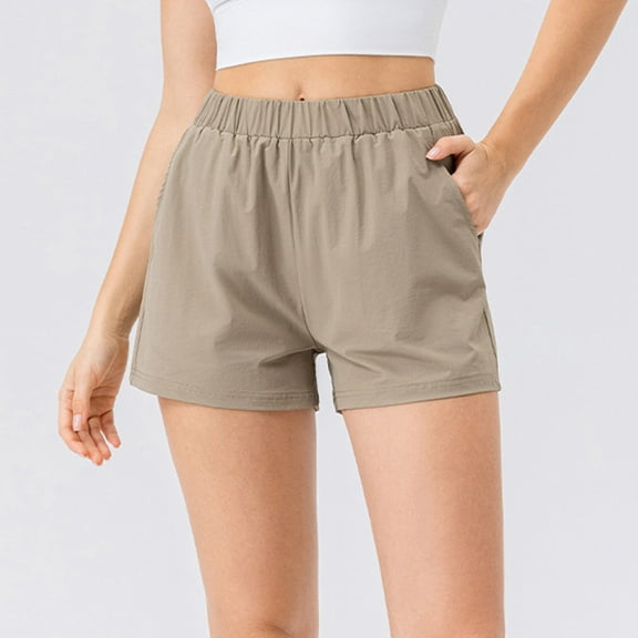 Itsame Summer Clearance Sports Lanyard Shorts for Womens Short Sweatpants Solid Color Short Pants Khaki Size L