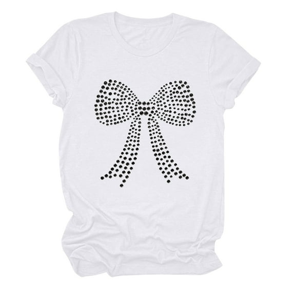 Itsame Summer Oversized Womens Printed Loose T-Shirt Short Sleeved Shirt Casual Tops Fashionable Round Neck Blouses White Size M