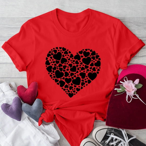 Itsame Summer Oversized Womens Printed Loose T-Shirt Short Sleeved Shirt Casual Tops Round Neck Blouses Red Size L