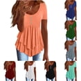 thumbnail image 1 of Itsame Summer Plain Short Shirt Sleeved Womens Casual T-Shirt Top Button Round Neck T Shirt Green Size 2XL, 1 of 7