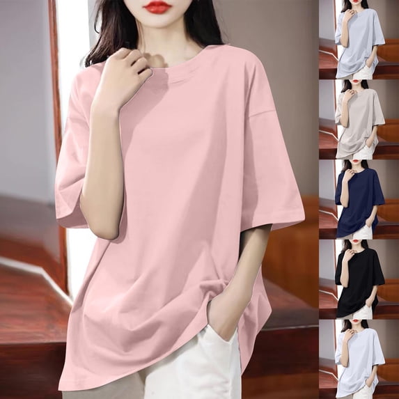 Itsame Summer Plain Short Shirt Sleeved Womens Casual T-Shirt Top Fashionable Relaxed Round Neck T Shirt Black Size XL