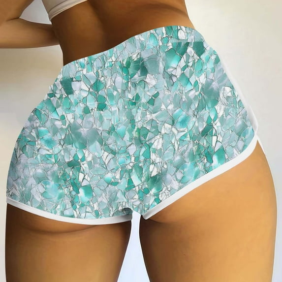 Itsame Summer Short Elastic Waist Sweatpants Womens Sports Shorts Fashionable Printed Tight Short Pants Mint Green Size XL