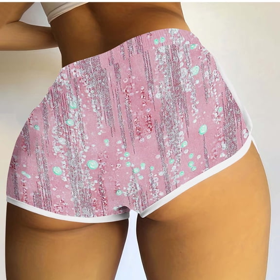 Itsame Summer Short Elastic Waist Sweatpants Womens Sports Shorts Fashionable Printed Tight Short Pants Pink Size XL