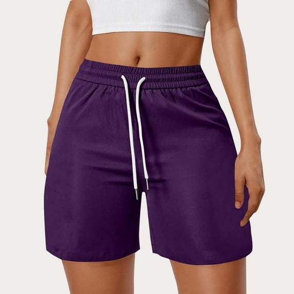 Itsame Summer Short Sweatpants Womens Sports Lanyard Shorts Pocket Fashionable Solid Color Tight Short Pants Purple Size S