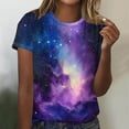 thumbnail image 1 of Itsame Summer Womens Printed T-Shirt Casual Short Sleeved Shirt Tops Round Neck Blouses Purple Size S, 1 of 5