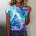 thumbnail image 1 of Itsame Summer Womens Printed T-Shirt Casual Short Sleeved Shirt Tops Round Neck Blouses Purple Size S, 1 of 4