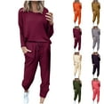 thumbnail image 1 of Itsame Sweatsuits 2pcs Sets for Womens Long Sleeved Sweatshirt and Pants Pocket Relaxed Solid Color Round Neck Casual Set Pink Size S, 1 of 6