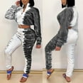 thumbnail image 1 of Itsame Sweatsuits 2pcs Sets for Womens Long Sleeved Sweatshirt and Pants Printed Tie Dyeing Stand-Up Collar Women Athletic Outfit Sets Gray Size 2XL, 1 of 9