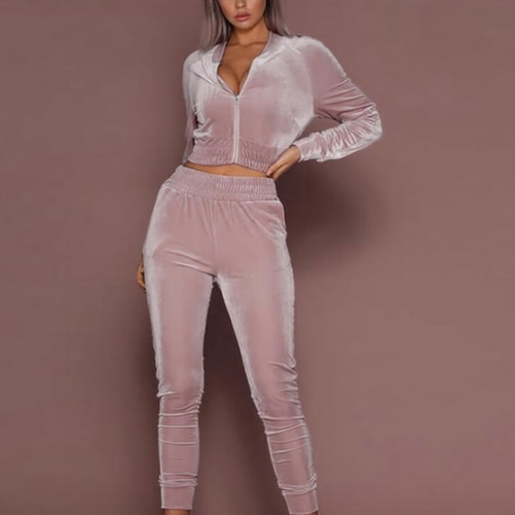 Itsame Sweatsuits 2pcs Sets for Womens Long Sleeved Sweatshirt and Pants Solid Color Women Athletic Outfit Sets Pink Size M