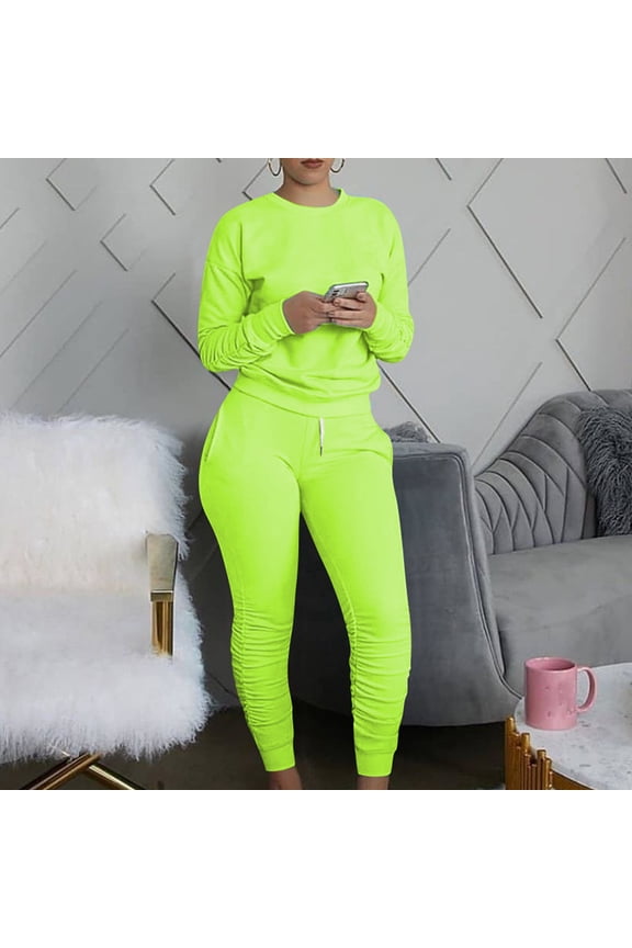 Sweatsuits 2pcs Sets for Womens Long Sleeved Sweatshirt and Pants Women Athletic Outfit Sets Green Size S