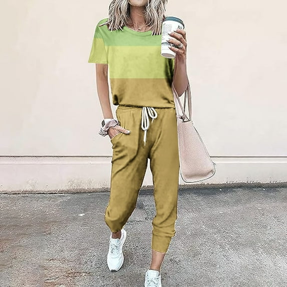 Itsame Tops and Pants Activewear Set Women Fashionable Loose Shirt and Pants Two PC Green Size XL