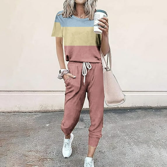 Itsame Tops and Pants Activewear Set Women Fashionable Loose Shirt and Pants Two PC Light Blue Size L