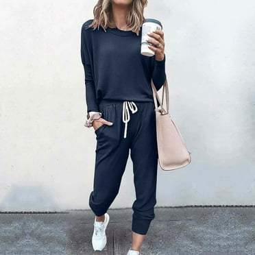 Itsame Tops and Pants Activewear Set Women Sweatsuits 2pcs SetsNavy S