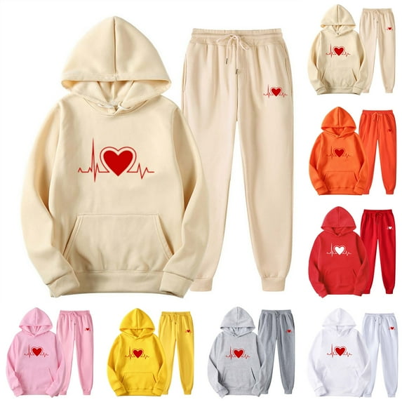 Itsame Tops and Pants Activewear Set Womens Sweatsuits 2pcs Sets Long Sleeved Printed Casual Set Red Size 3XL