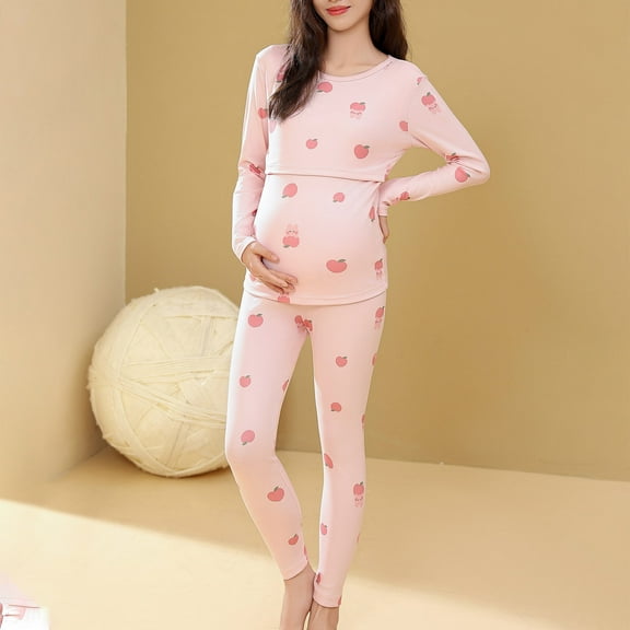 Itsame Tops and Pants Activewear Set Womens Sweatsuits 2pcs Sets Long Sleeved Printed Round Neck Cotton Casual Set Pink Size 3XL