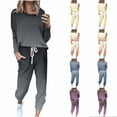 thumbnail image 1 of Itsame Tops and Pants Activewear Set Womens Sweatsuits 2pcs Sets Long Sleeved Relaxed Printed Round Neck Casual Set Black Size 2XL, 1 of 6