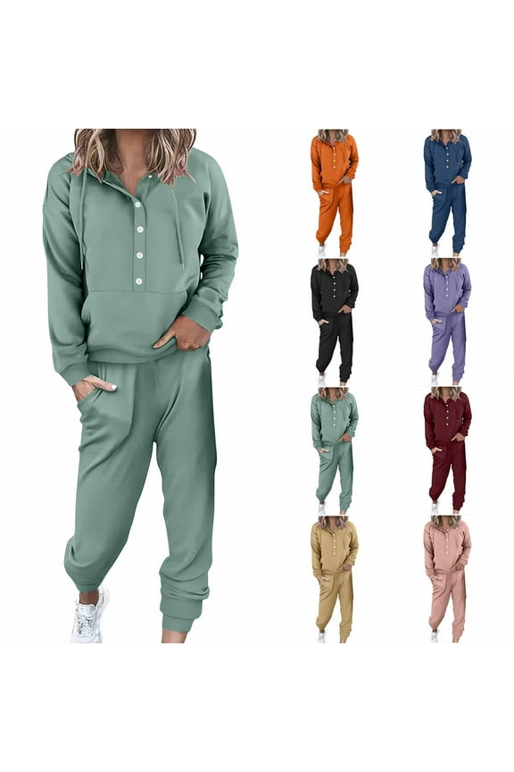 Tops and Pants Activewear Set Womens Sweatsuits 2pcs Sets Long Sleeved Solid Color Round Neck Casual Set Black Size L