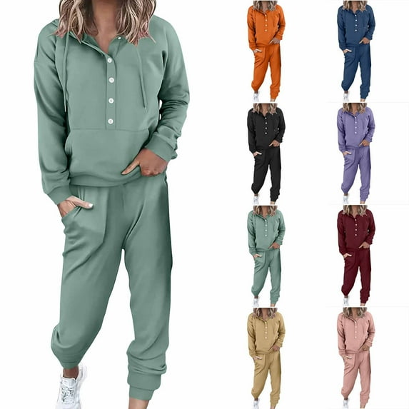 Itsame Tops and Pants Activewear Set Womens Sweatsuits 2pcs Sets Long Sleeved Solid Color Round Neck Casual Set Pink Size M