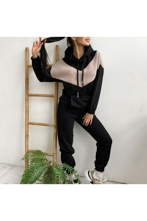 Tops and Pants Activewear Set Womens Sweatsuits 2pcs Sets Long Sleeved Women Athletic Outfit Sets Black Size XL